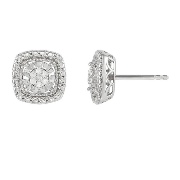 NWT 1/10 ct. t.w. Diamond Square Stud Earrings in Sterling Silver - Picture 3 of 4